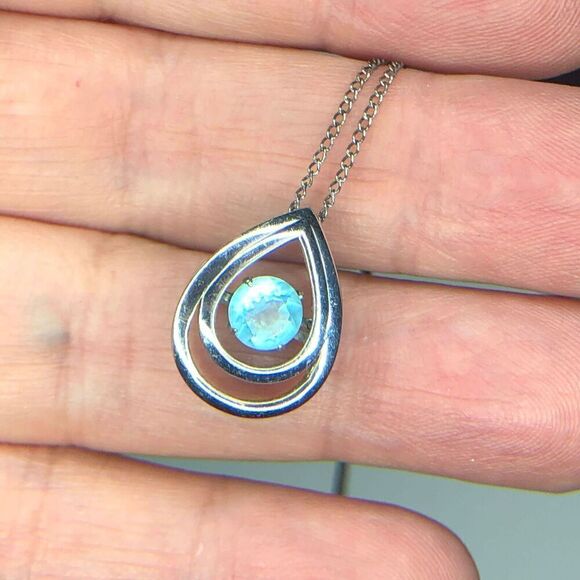 1111 Sterling Silver 925 teardrop Articulated Blue CZ Pendant 2.3g  chain - Picture 1 of 3